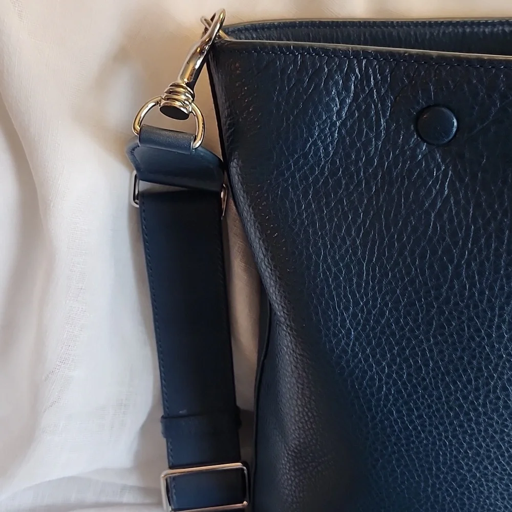 Steven Alan Ex Cond Blue Denim Pebble Leather Bucket Crossbody Bag, $64